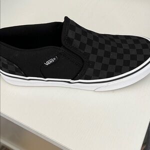 Vans Black and Gray Checkered Slip-On Shoes